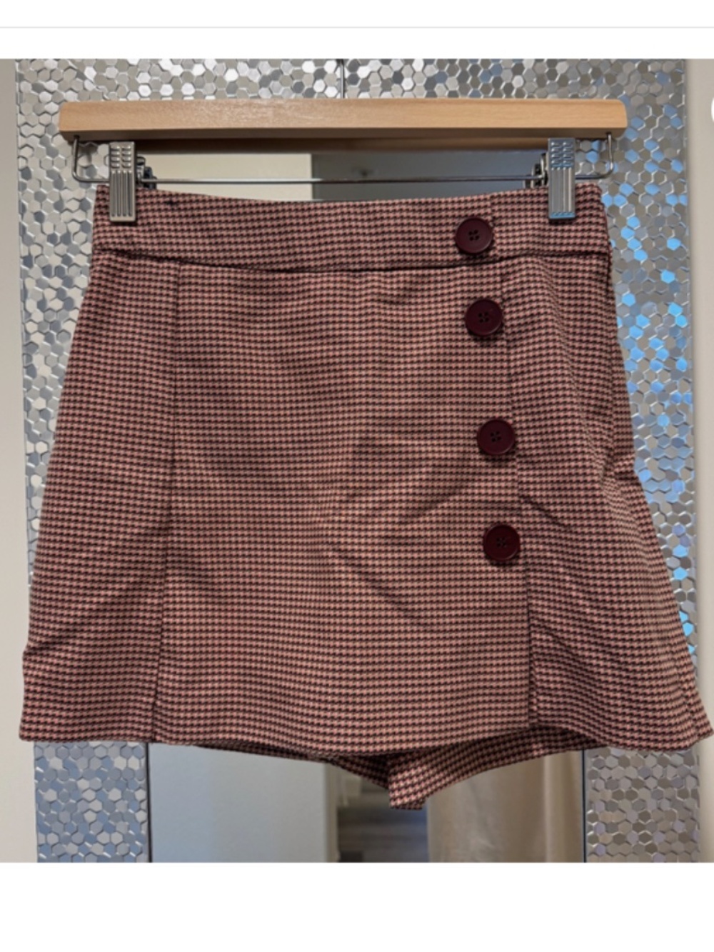 Preowned Women Zara Tweed Skort, Burgundy, XS
